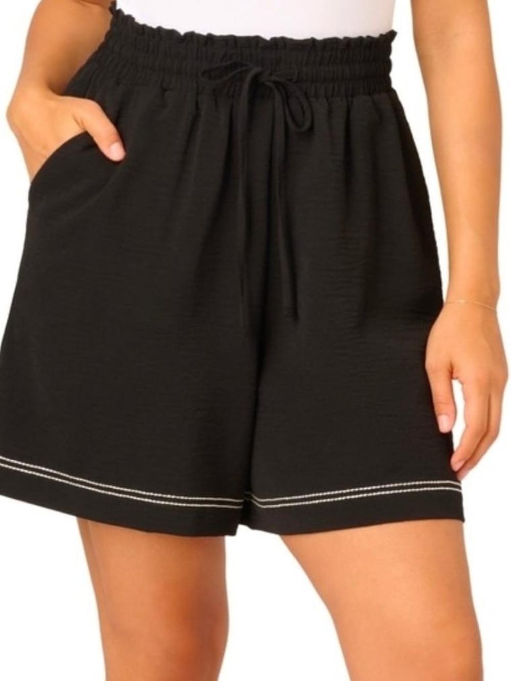 Adrianna Papell Women’s Black Airflow Pull-On Shorts Elastic Drawstring S 5" NWT